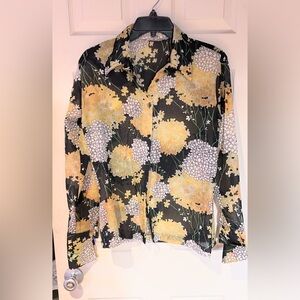 Vintage Sheer Floral Long Sleeve Button-Up Shirt Size Medium